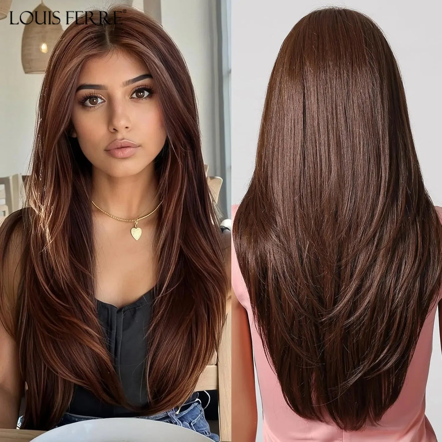 Natural Black With Blonde Highlights Wigs For Women Daily Straight Layered 13*6 Lace Front Synthetic Wig Free Part High Density