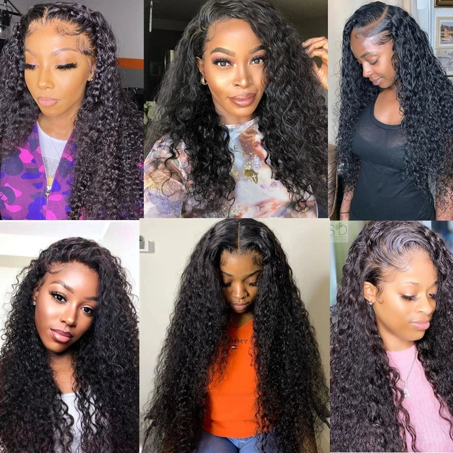 Deep Wave 13x4 Lace Front Human Hair Wig 180% Density Brazilian Human Hair Wigs Natural Color For Women Deep Curly Pre Plucked