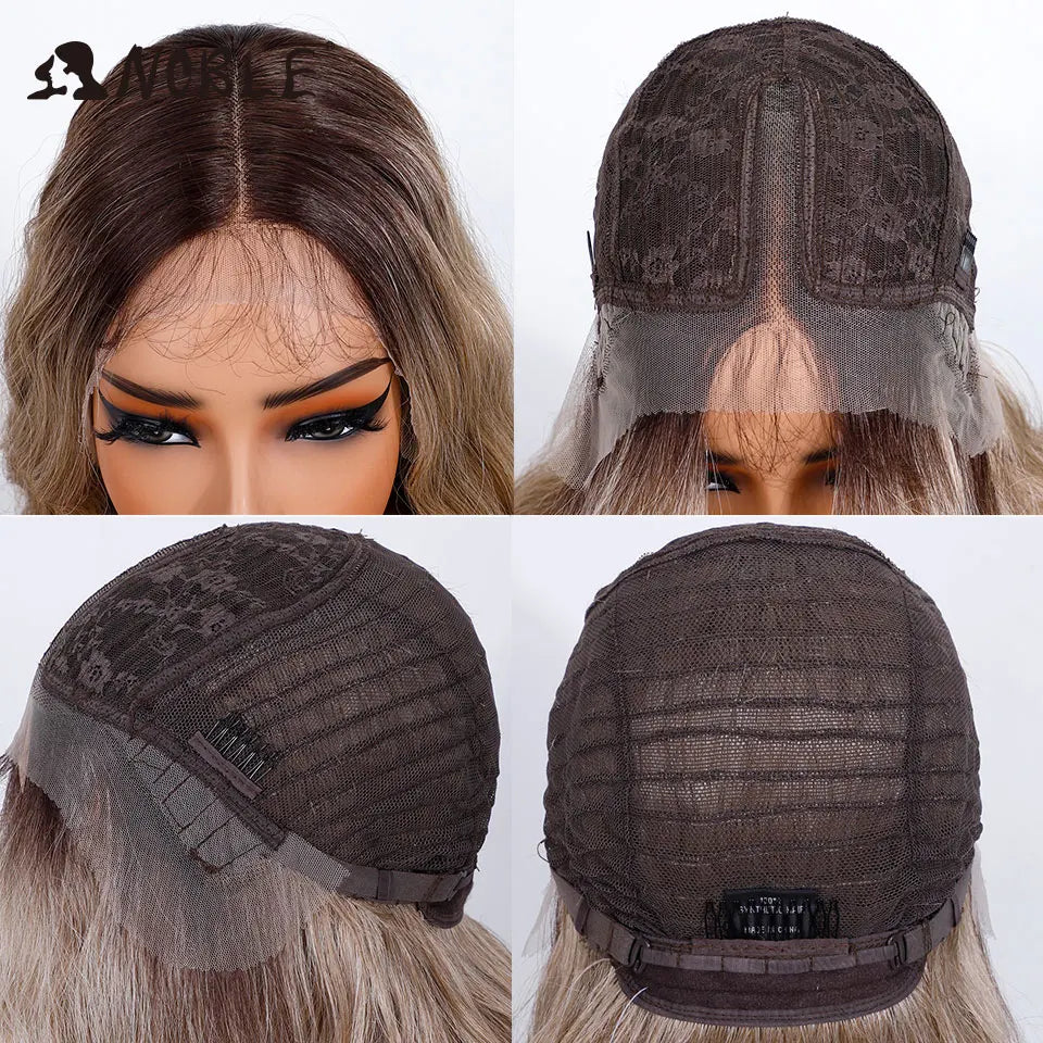 Noble Synthetic Lace Front Wig 36 " Long Wavy Lace Part Body Wavy Golden Wig For Women Lace Front Wig Ombre Blonde Cosplay Wig
