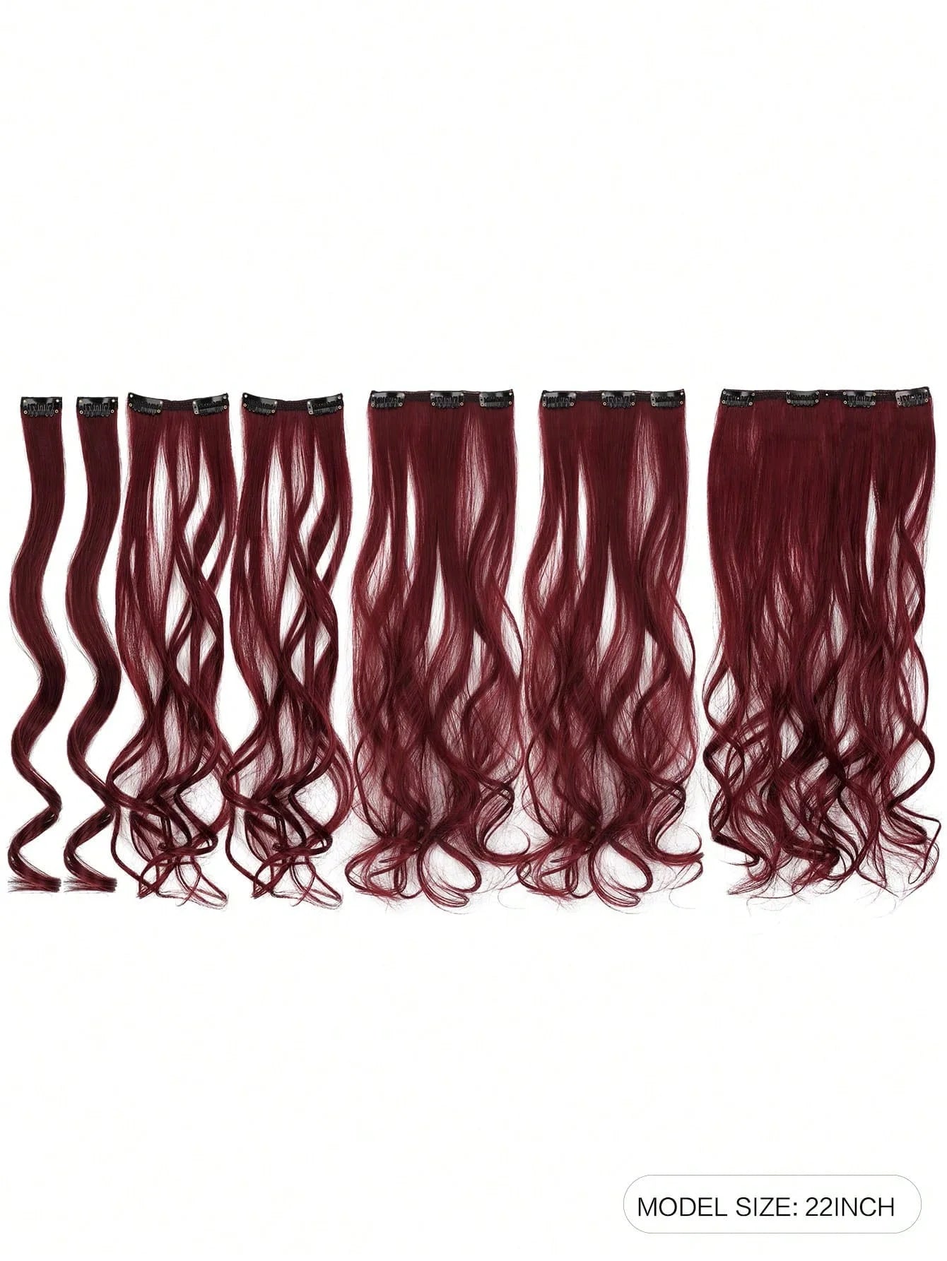 7pcs large wave black 22-inch medium synthetic clip-on hair extension