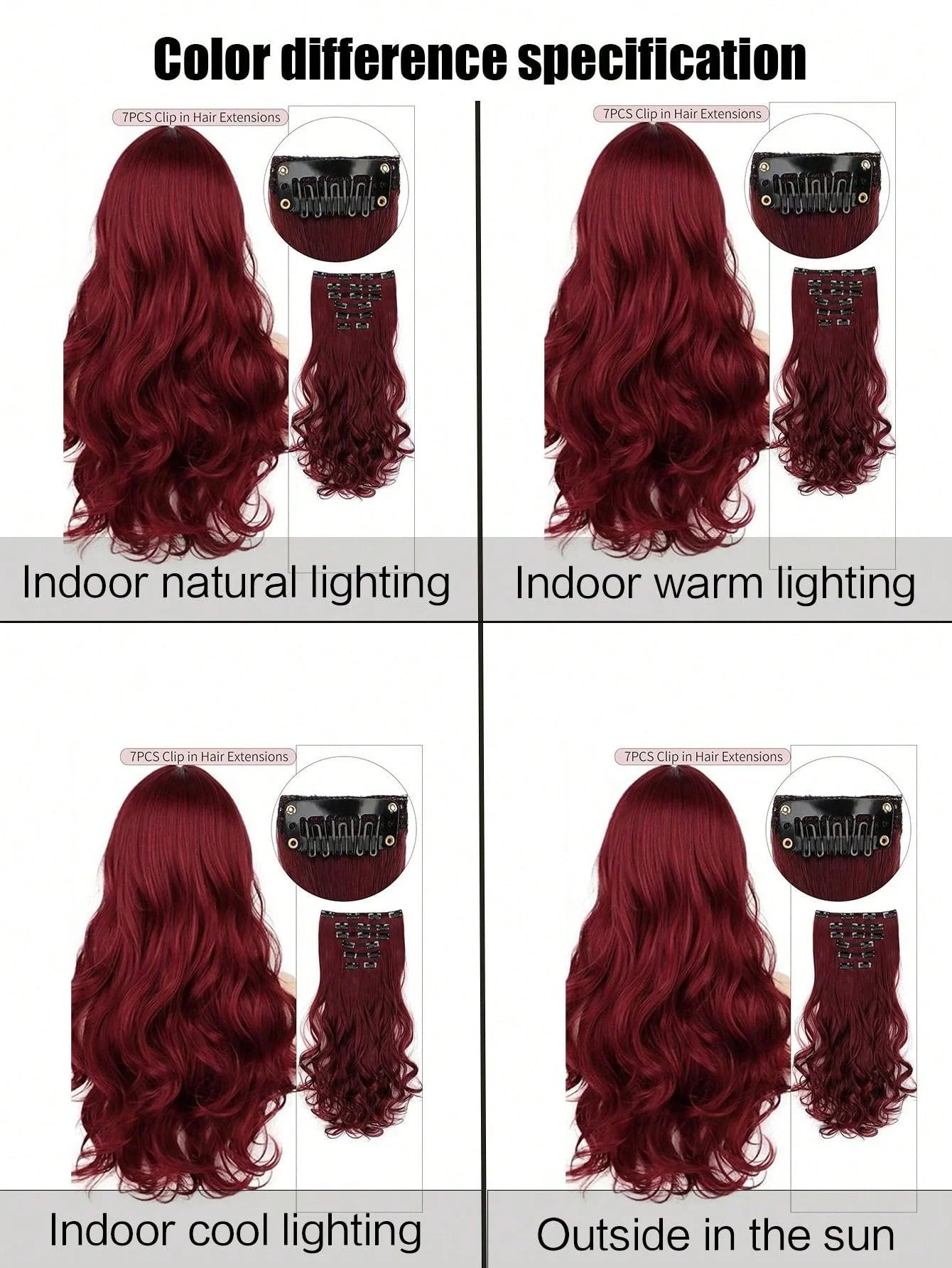 7pcs large wave black 22-inch medium synthetic clip-on hair extension