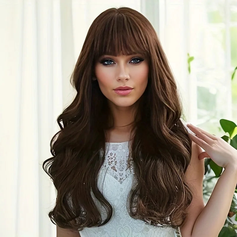 Best-selling synthetic fiber long curly air bangs big wave high temperature silk mechanism full head wig