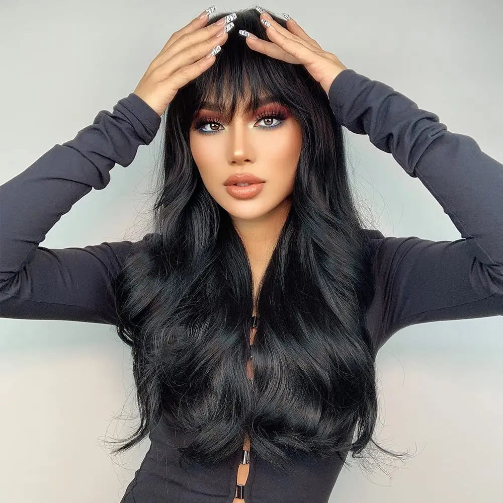 Best-selling synthetic fiber long curly air bangs big wave high temperature silk mechanism full head wig