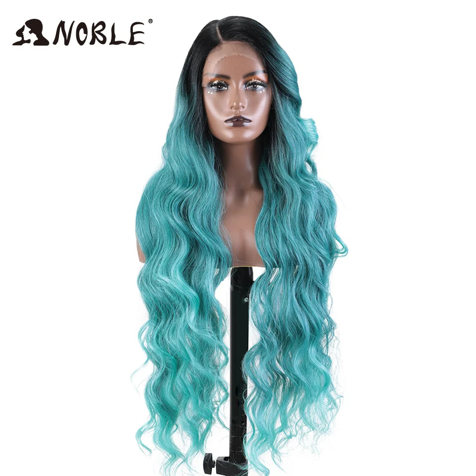 Noble Synthetic Lace Front Wig Long Wavy 36 " Body Wavy Side Part Lace Wig For Women Lace Front Wig Ombre Blonde Cosplay Wig