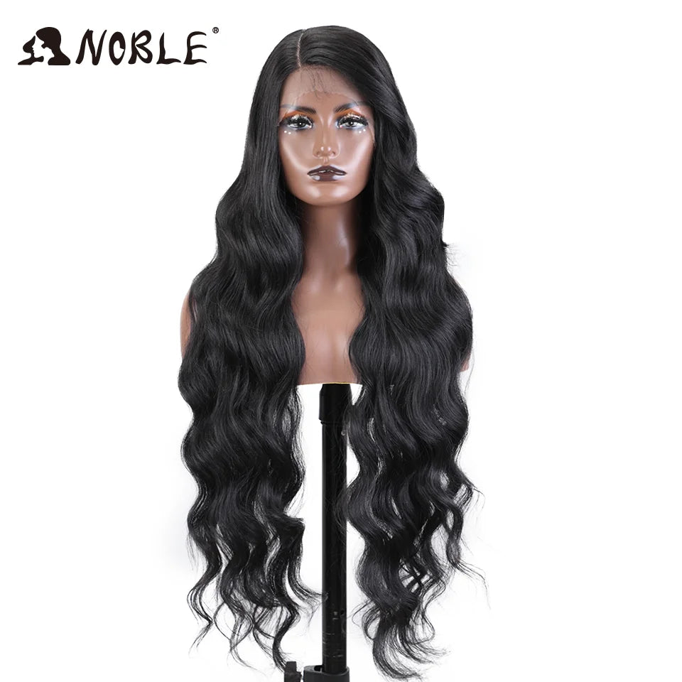 Noble Synthetic Lace Front Wig Long Wavy 36 " Body Wavy Side Part Lace Wig For Women Lace Front Wig Ombre Blonde Cosplay Wig