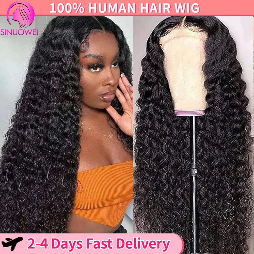 Deep Wave 13x4 Lace Front Human Hair Wig 180% Density Brazilian Human Hair Wigs Natural Color For Women Deep Curly Pre Plucked