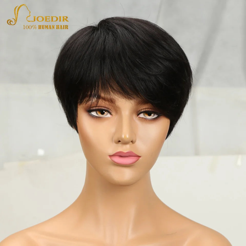 Joedir Wholesale Clearance Brown Color Short Wavy Bob Pixie Cut Full Machine Made Human Hair Wigs With Bangs For Black Women
