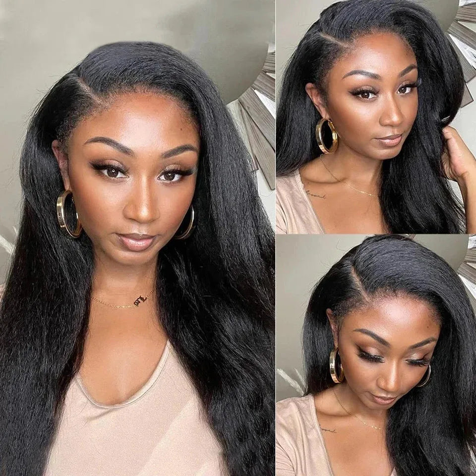 Kinky Straight 13x4 HD Lace Front Wig Human Hair PrePlucked Yaki Transparent HD Lace Frontal Wigs Human Hair Wigs For Women