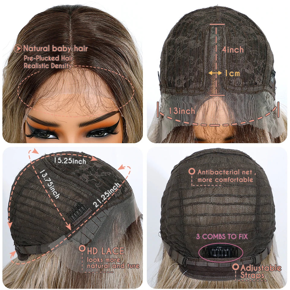 Noble Synthetic Lace Front Wig 36 " Long Wavy Lace Part Body Wavy Golden Wig For Women Lace Front Wig Ombre Blonde Cosplay Wig
