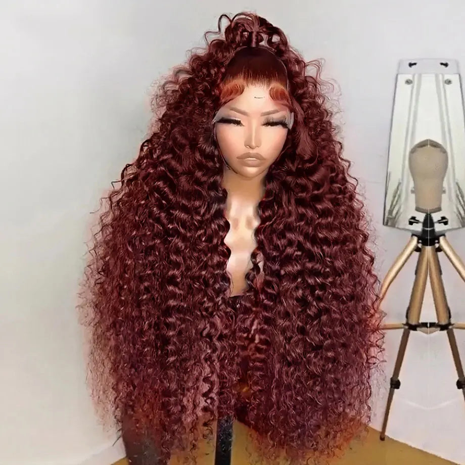 30 Inch Reddish Brown Loose Deep Wave 13x4 HD Lace Frontal Human Hair Curly Wigs High Density Brazilian Water Wave Wig For Women