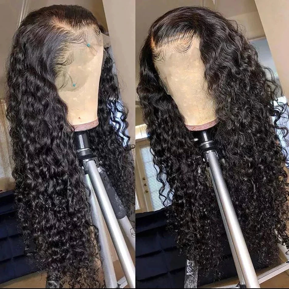 Deep Wave 13x4 Lace Front Human Hair Wig 180% Density Brazilian Human Hair Wigs Natural Color For Women Deep Curly Pre Plucked