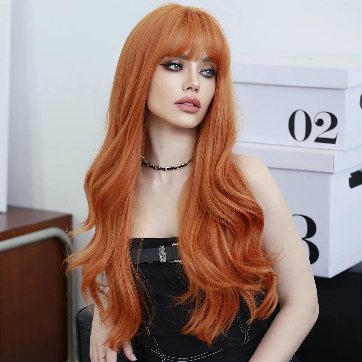 Best-selling synthetic fiber long curly air bangs big wave high temperature silk mechanism full head wig