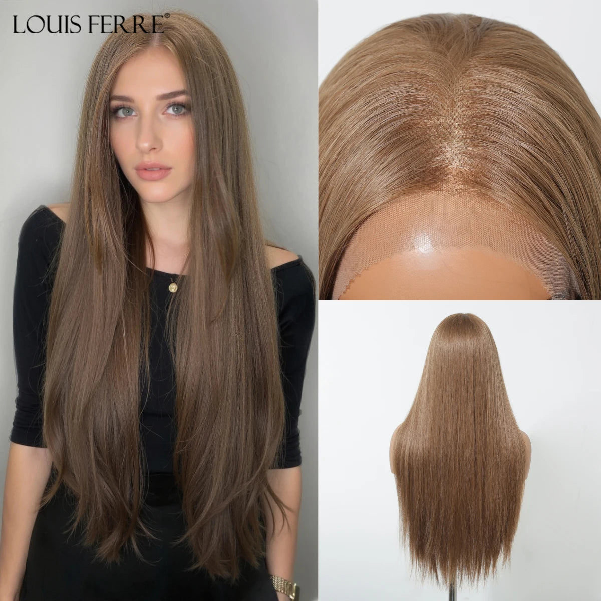 Natural Black With Blonde Highlights Wigs For Women Daily Straight Layered 13*6 Lace Front Synthetic Wig Free Part High Density