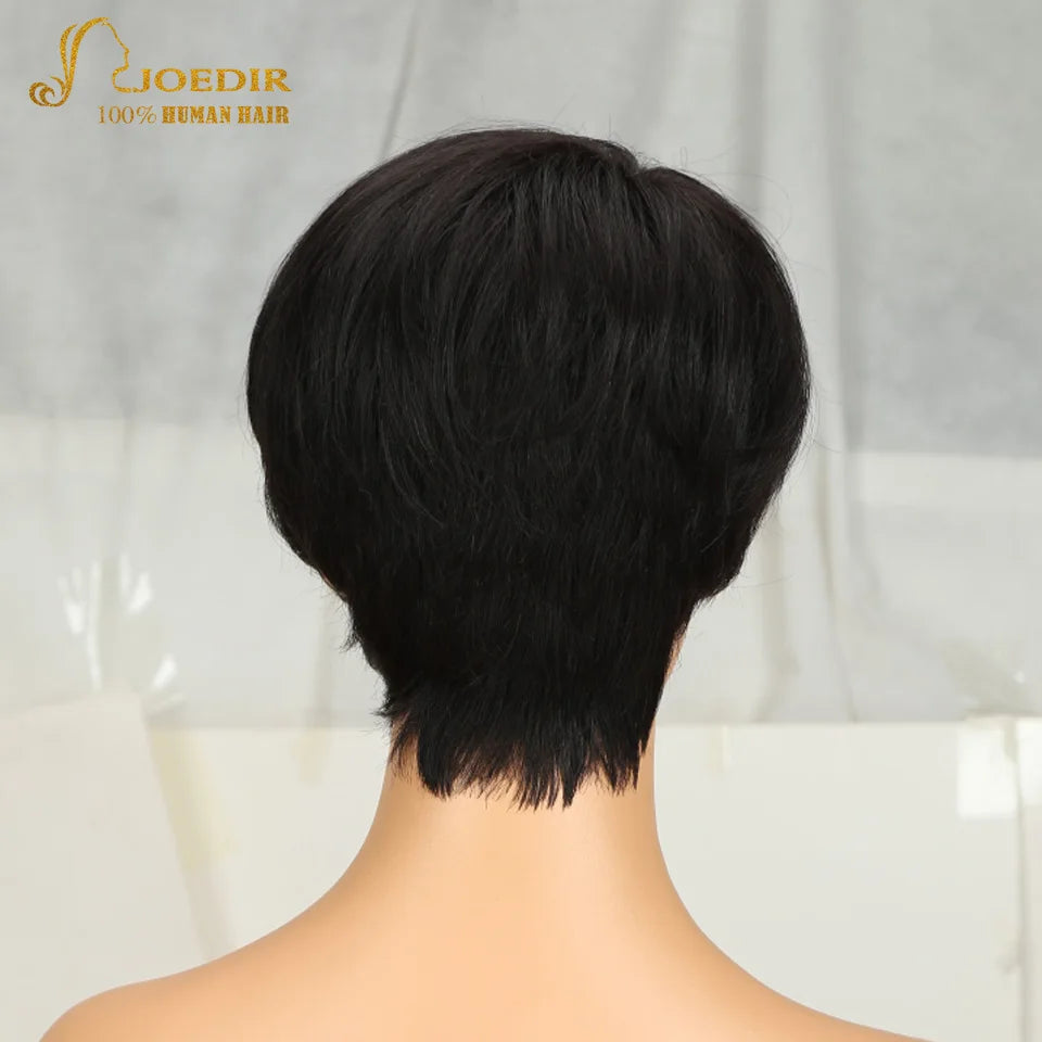 Joedir Wholesale Clearance Brown Color Short Wavy Bob Pixie Cut Full Machine Made Human Hair Wigs With Bangs For Black Women