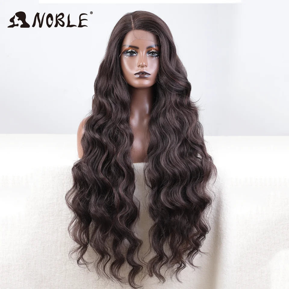 Noble Synthetic Lace Front Wig Long Wavy 36 " Body Wavy Side Part Lace Wig For Women Lace Front Wig Ombre Blonde Cosplay Wig