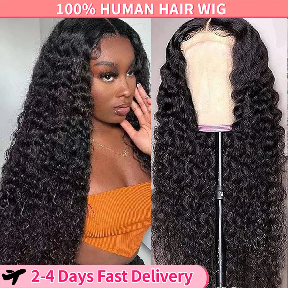 Deep Wave 13x4 Lace Front Human Hair Wig 180% Density Brazilian Human Hair Wigs Natural Color For Women Deep Curly Pre Plucked