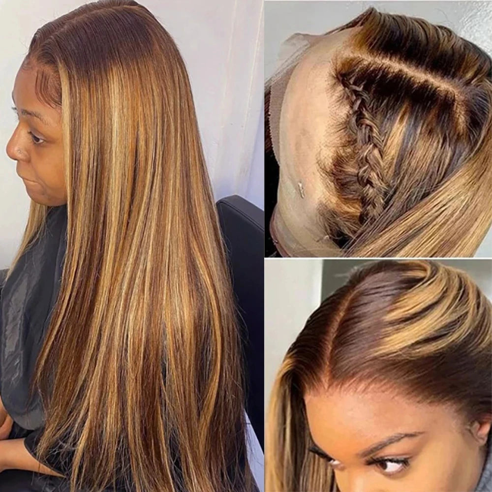 180% Colored Highlight Body Wave 13x6 Lace Front Human Hair Wigs 32 34 Inch Honey Blonde Water Wave Frontal Wig Extensions