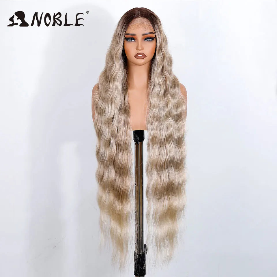 Noble Synthetic Lace Front Wig 36 " Long Wavy Lace Part Body Wavy Golden Wig For Women Lace Front Wig Ombre Blonde Cosplay Wig