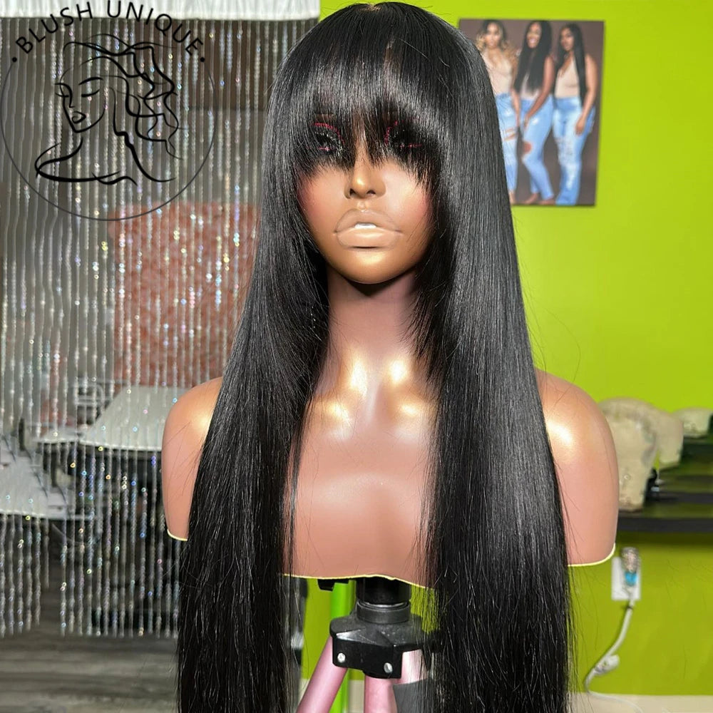 Layered Lace Wigs with Bangs Straight Lace Fake Scalp Synthetic Natural Layers Cut Wigs For Women Heat Resistant Glueless Wigs