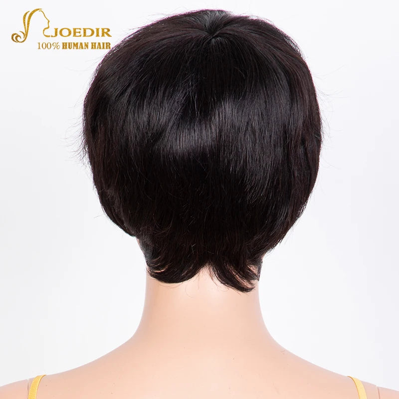 Joedir Wholesale Clearance Brown Color Short Wavy Bob Pixie Cut Full Machine Made Human Hair Wigs With Bangs For Black Women