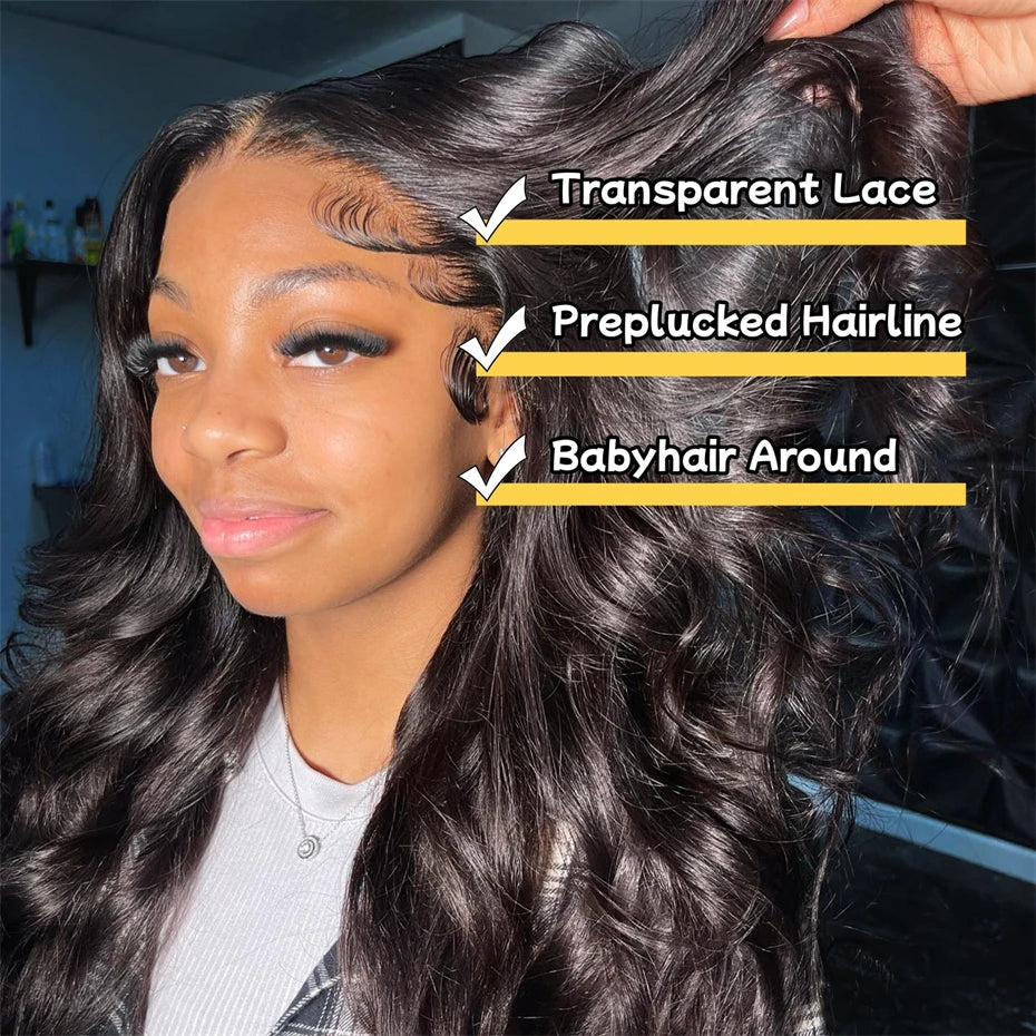 200% 300% High Density Lace Wig 13x4 13x6 360 Transparent Lace Front Human Hair Wig Pre Plucked Long Body Wave Lace Frontal Wigs