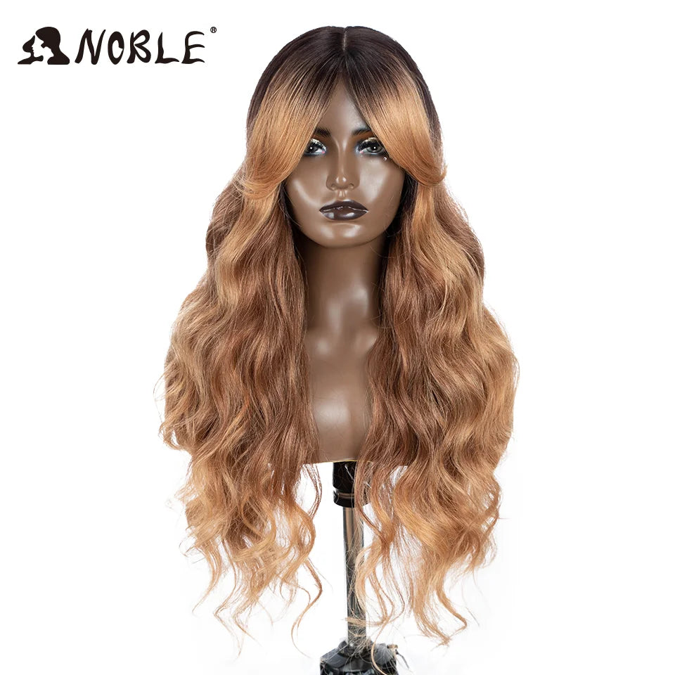 Noble Synthetic Lace Front Wig Long Wavy 36 " Body Wavy Side Part Lace Wig For Women Lace Front Wig Ombre Blonde Cosplay Wig