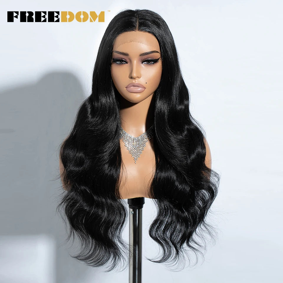FREEDOM Synthetic Lace Front Wigs For Women 26“ Highlight Honey Brown Body Wave Wig Ombre Blonde Lace Wig Synthetic Cosplay Wig