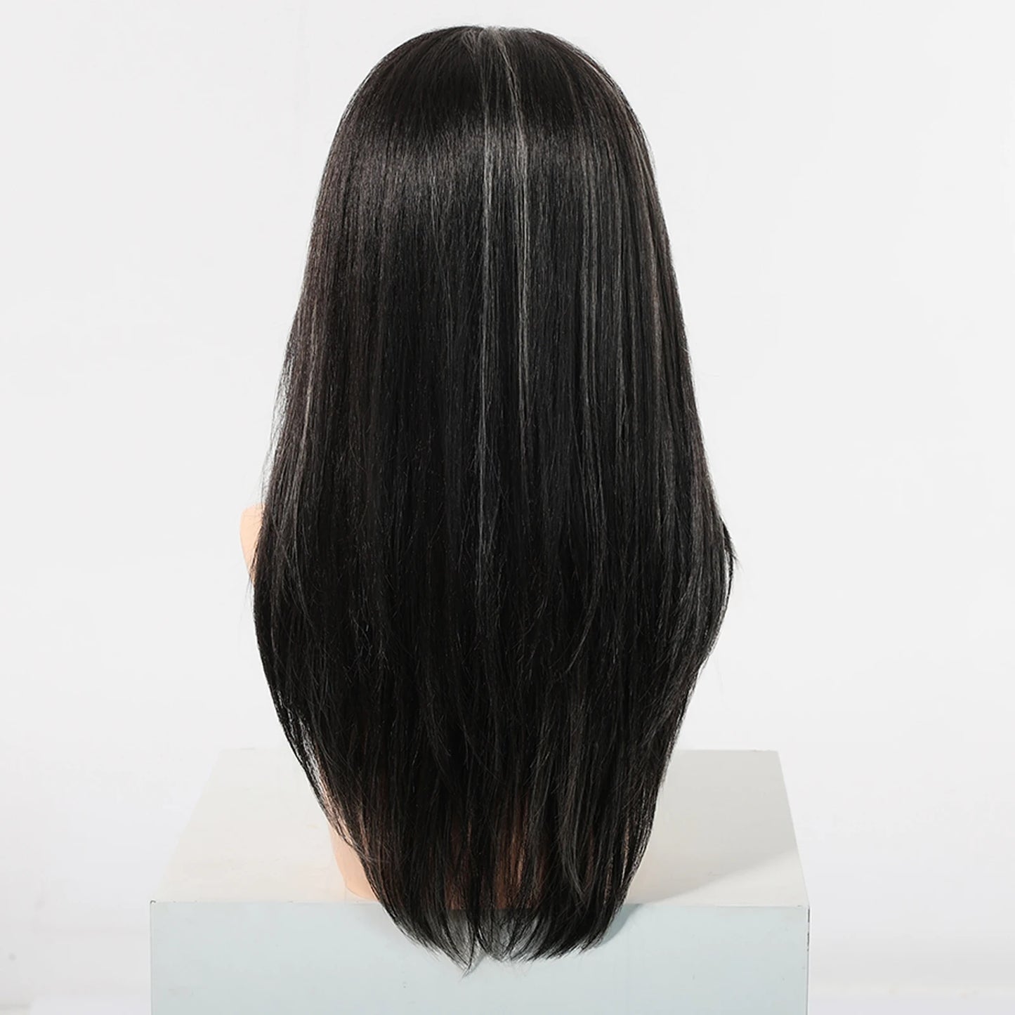 Natural Black With Blonde Highlights Wigs For Women Daily Straight Layered 13*6 Lace Front Synthetic Wig Free Part High Density