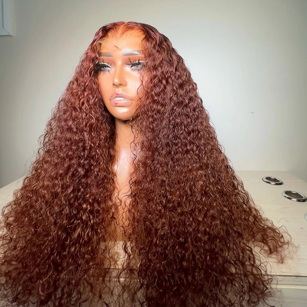 30 Inch Reddish Brown Loose Deep Wave 13x4 HD Lace Frontal Human Hair Curly Wigs High Density Brazilian Water Wave Wig For Women