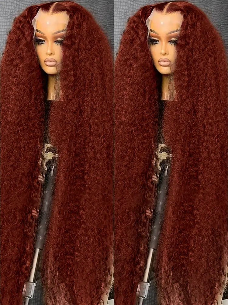30 Inch Reddish Brown Loose Deep Wave 13x4 HD Lace Frontal Human Hair Curly Wigs High Density Brazilian Water Wave Wig For Women