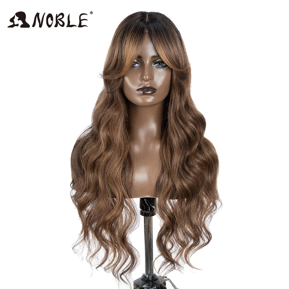 Noble Synthetic Lace Front Wig Long Wavy 36 " Body Wavy Side Part Lace Wig For Women Lace Front Wig Ombre Blonde Cosplay Wig