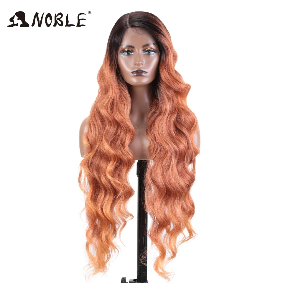 Noble Synthetic Lace Front Wig Long Wavy 36 " Body Wavy Side Part Lace Wig For Women Lace Front Wig Ombre Blonde Cosplay Wig