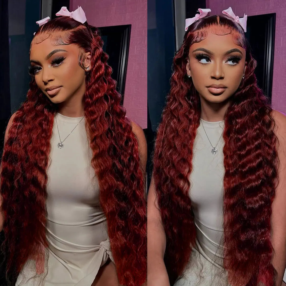 30 Inch Reddish Brown Loose Deep Wave 13x4 HD Lace Frontal Human Hair Curly Wigs High Density Brazilian Water Wave Wig For Women