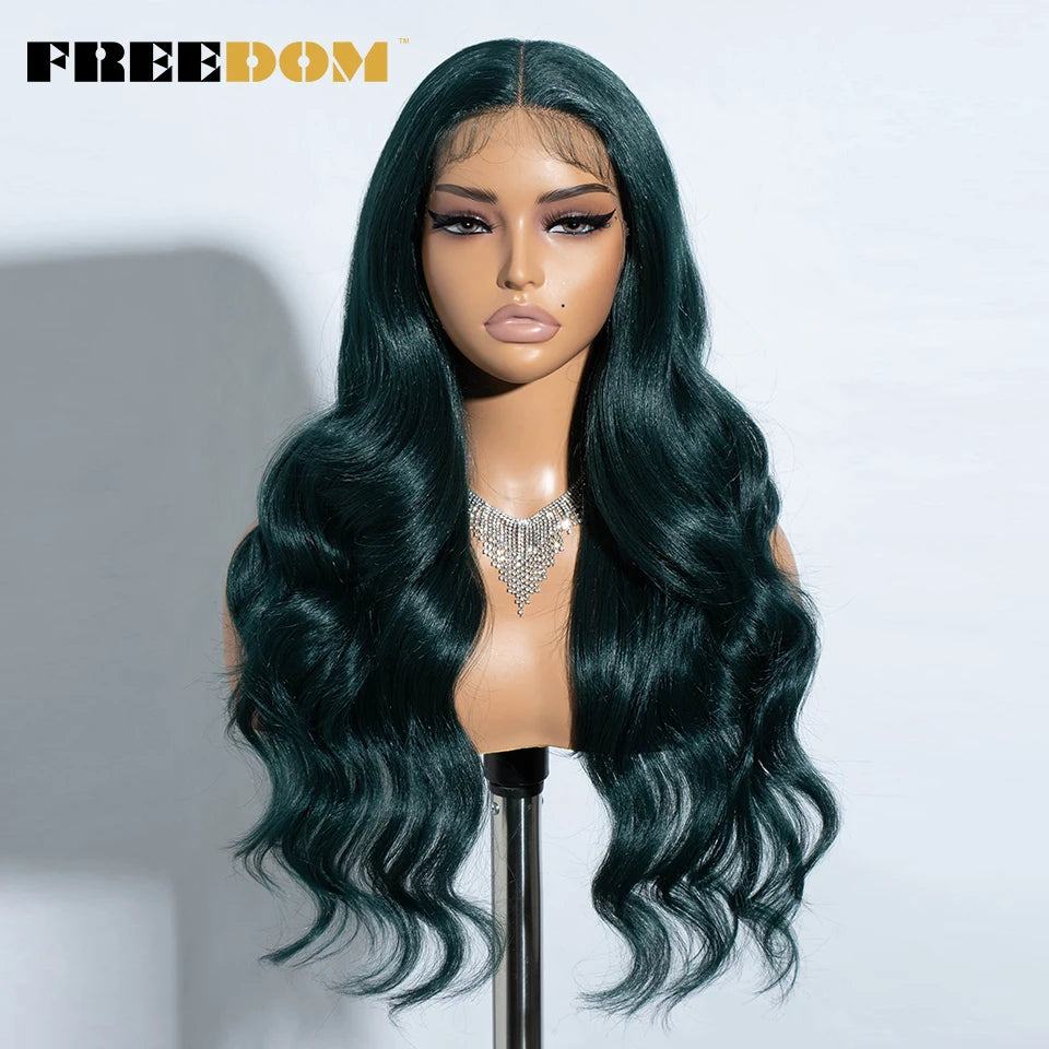 FREEDOM Synthetic Lace Front Wigs For Women 26“ Highlight Honey Brown Body Wave Wig Ombre Blonde Lace Wig Synthetic Cosplay Wig