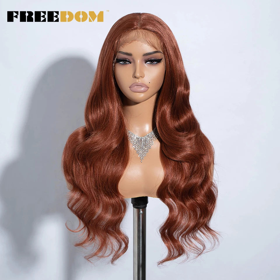 FREEDOM Synthetic Lace Front Wigs For Women 26“ Highlight Honey Brown Body Wave Wig Ombre Blonde Lace Wig Synthetic Cosplay Wig