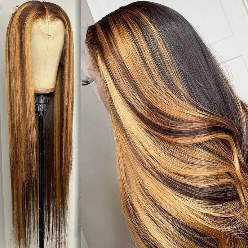 180% Colored Highlight Body Wave 13x6 Lace Front Human Hair Wigs 32 34 Inch Honey Blonde Water Wave Frontal Wig Extensions