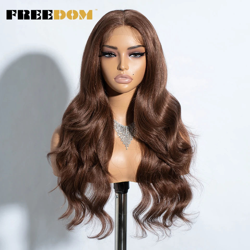 FREEDOM Synthetic Lace Front Wigs For Women 26“ Highlight Honey Brown Body Wave Wig Ombre Blonde Lace Wig Synthetic Cosplay Wig