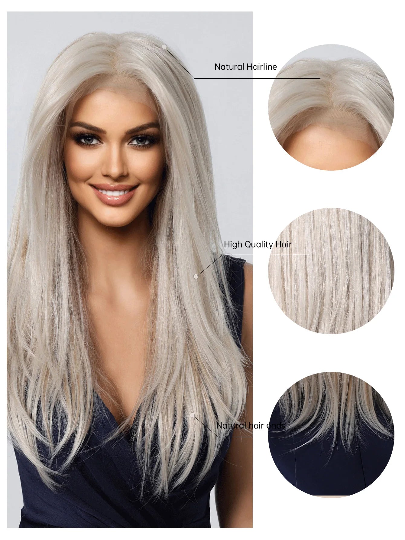 LOUIS FERRE Platinum 13*6 Lace Front Synthetic Wigs for White Women Long Straight Layered Wig Free Part Daily Party High Density
