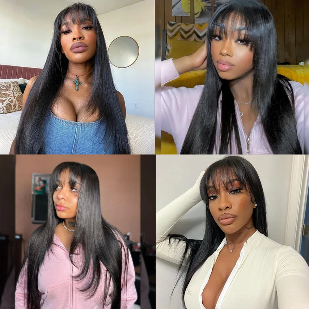 Layered Lace Wigs with Bangs Straight Lace Fake Scalp Synthetic Natural Layers Cut Wigs For Women Heat Resistant Glueless Wigs