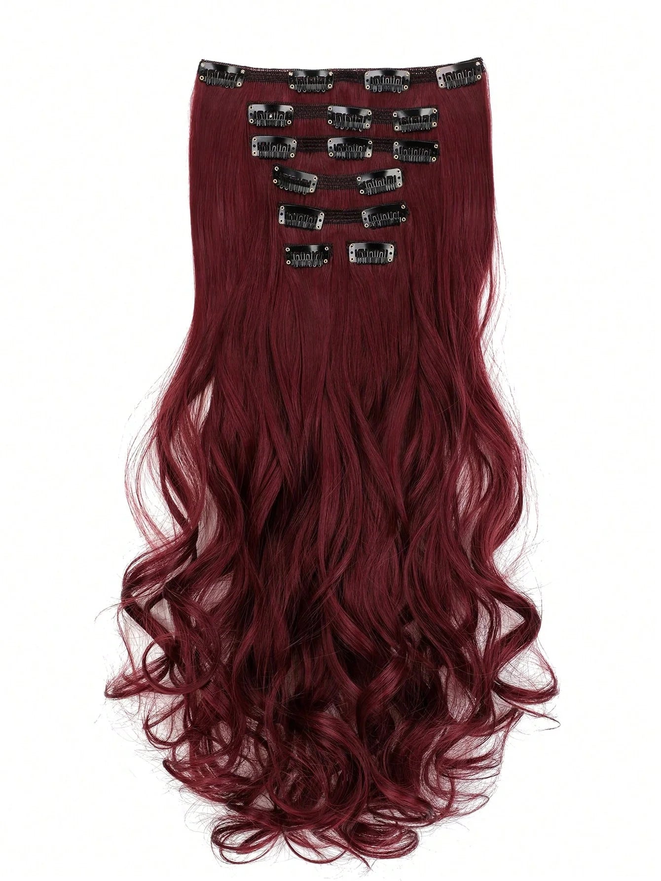 7pcs large wave black 22-inch medium synthetic clip-on hair extension
