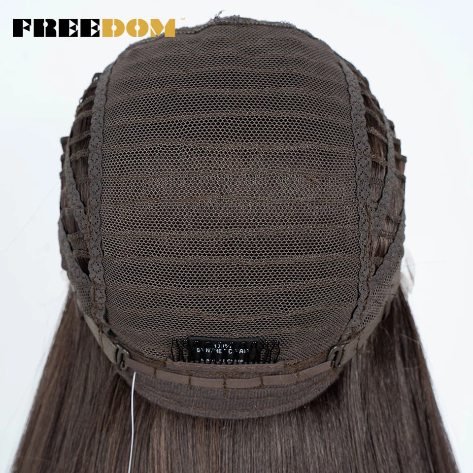 FREEDOM Straight Synthetic Lace Front Wig For Women 38 Inch Long Ombre Brown Red Blonde Hightlight Lace Frontal Wigs Cosplay Wig
