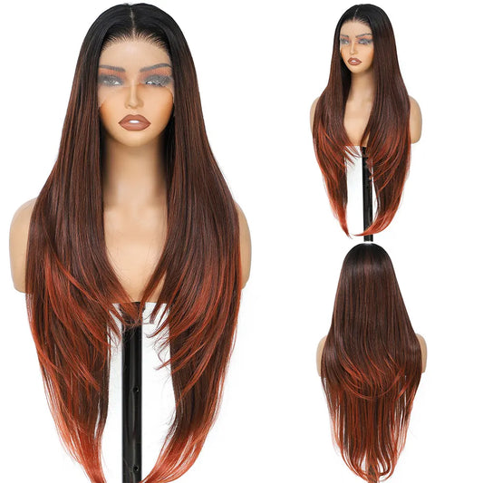 Synthetic HD Transparent Lace Front Wigs 13X4 Straight Highlight Cosplay Wigs 30 Inch Baby Hair Lace Frontal Wig For Women