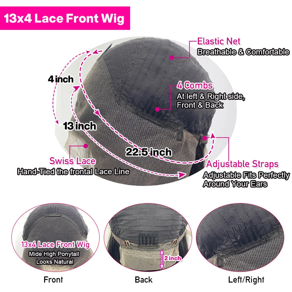 Kinky Straight 13x4 HD  Lace Front Wig Human Hair PrePlucked Yaki Transparent HD Lace Frontal Wigs Human Hair Wigs For Women
