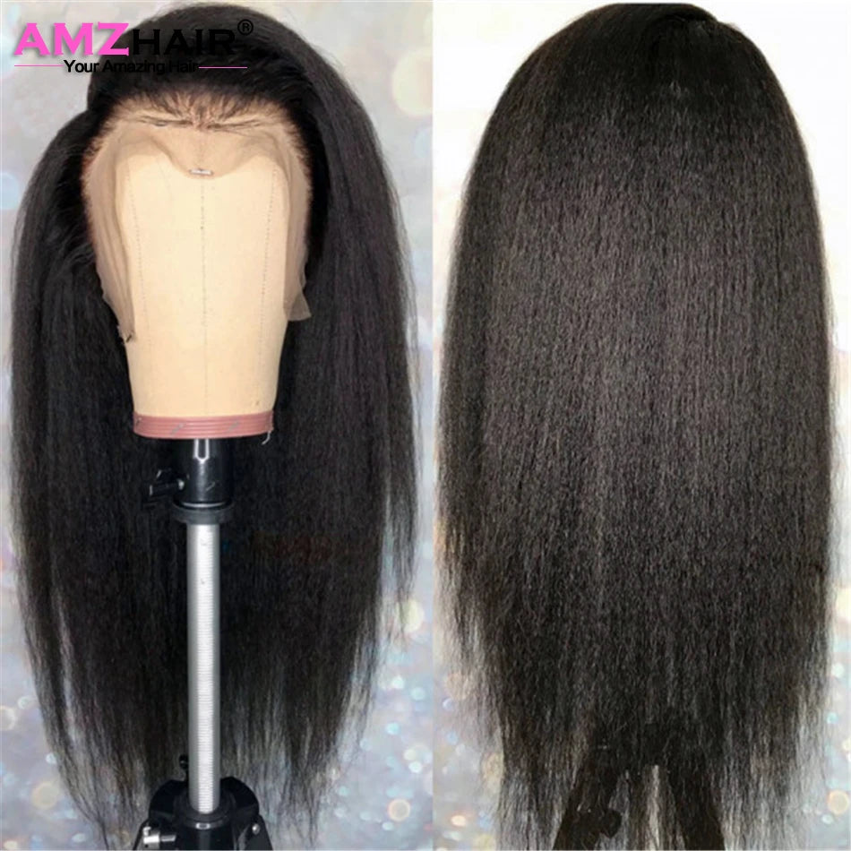 Kinky Straight 13x4 HD  Lace Front Wig Human Hair PrePlucked Yaki Transparent HD Lace Frontal Wigs Human Hair Wigs For Women