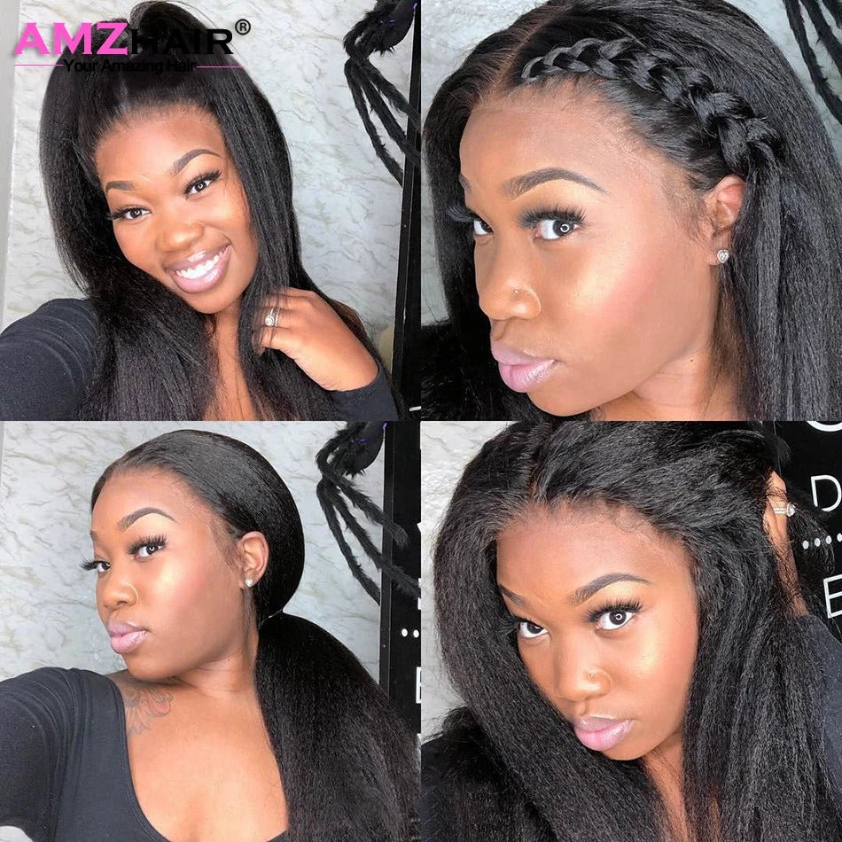 Kinky Straight 13x4 HD  Lace Front Wig Human Hair PrePlucked Yaki Transparent HD Lace Frontal Wigs Human Hair Wigs For Women