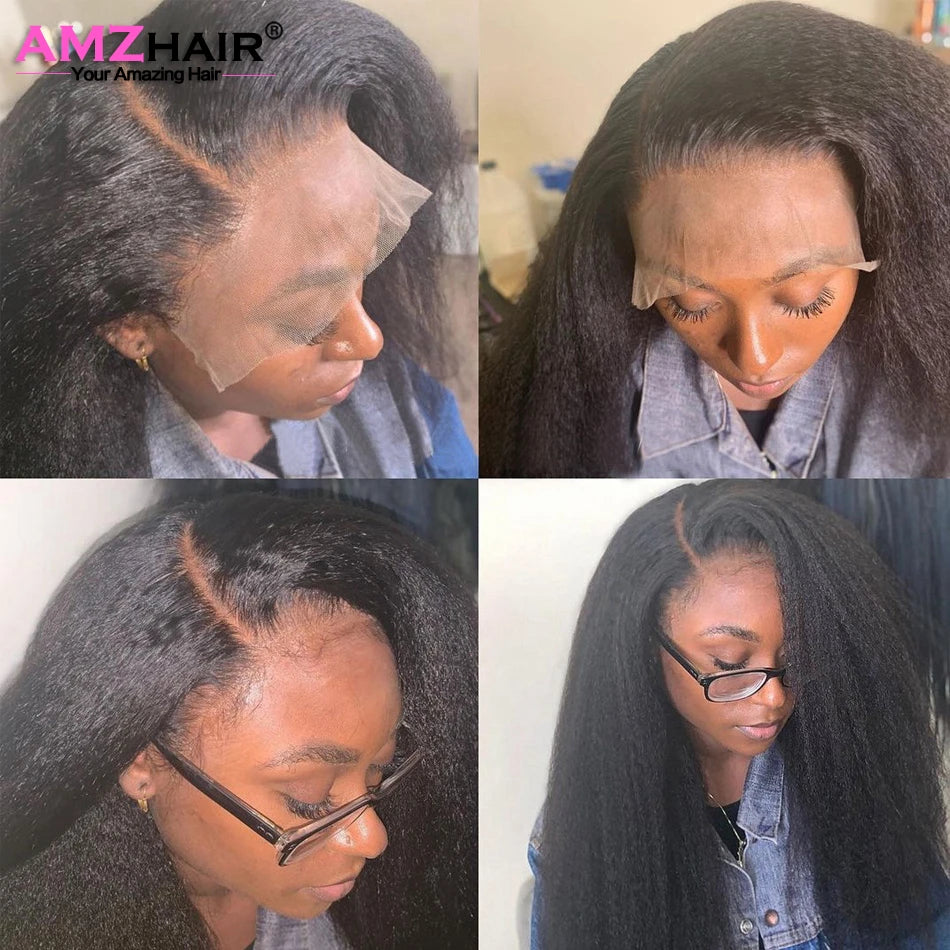 Kinky Straight 13x4 HD  Lace Front Wig Human Hair PrePlucked Yaki Transparent HD Lace Frontal Wigs Human Hair Wigs For Women