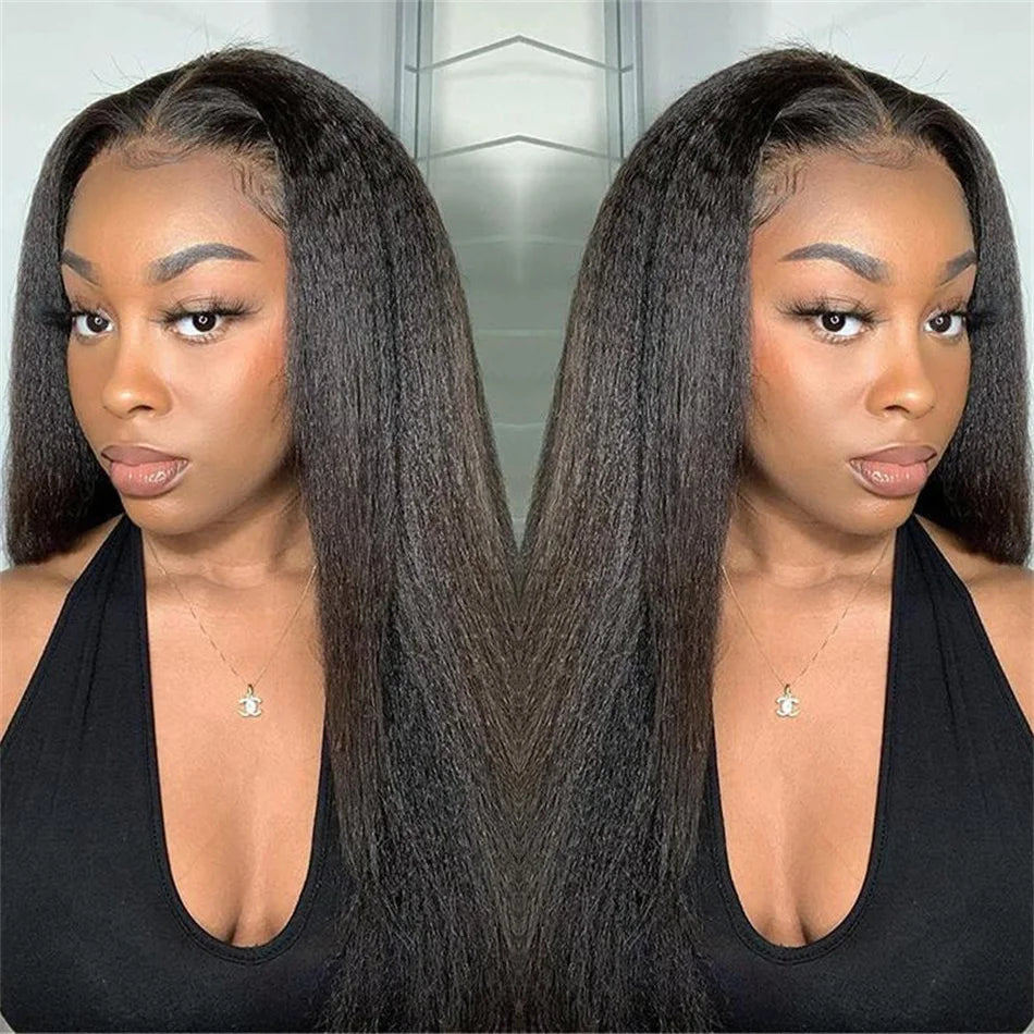 Kinky Straight 13x4 HD  Lace Front Wig Human Hair PrePlucked Yaki Transparent HD Lace Frontal Wigs Human Hair Wigs For Women