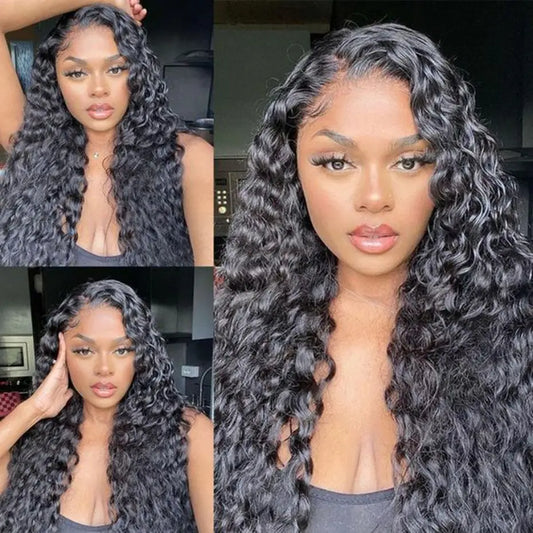 Deep Wave 13x4 Lace Front Human Hair Wig 180% Density Brazilian  Human Hair Wigs Natural Color For Women Deep Curly Pre Plucked