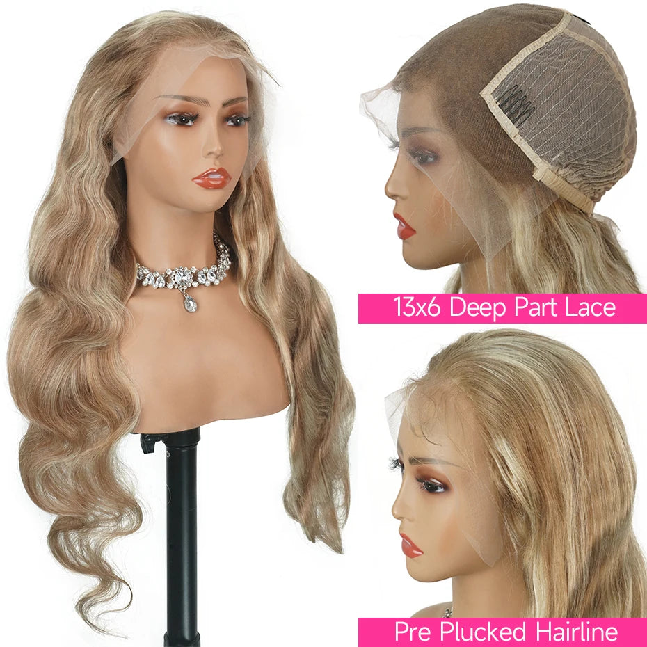 13x6 Highlight Ash Blonde Wigs Human Hair Brazilian Body Wave Lace Front Human Hair Wigs 613 Blonde Color 13x6 Lace Frontal Wigs