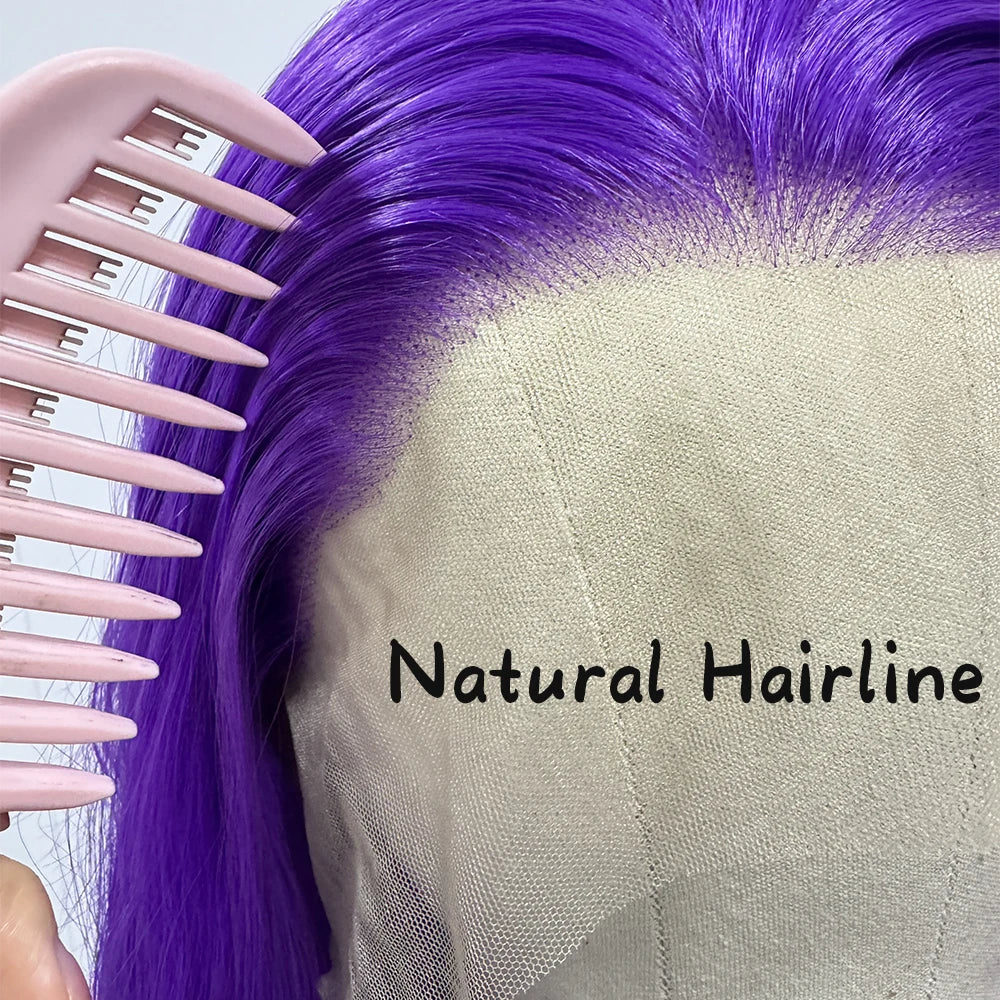 Bright Purple Natural Wave Wig Synthetic Lace Front Wigs for Women Long Loose Deep Curl Lace Wig Purple Wig Daily Use Cosplay